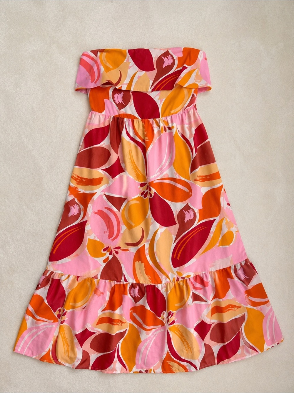 Sadie & Sage Tropical Floral Strapless Midi Dress Size Large Pink Orange Resort